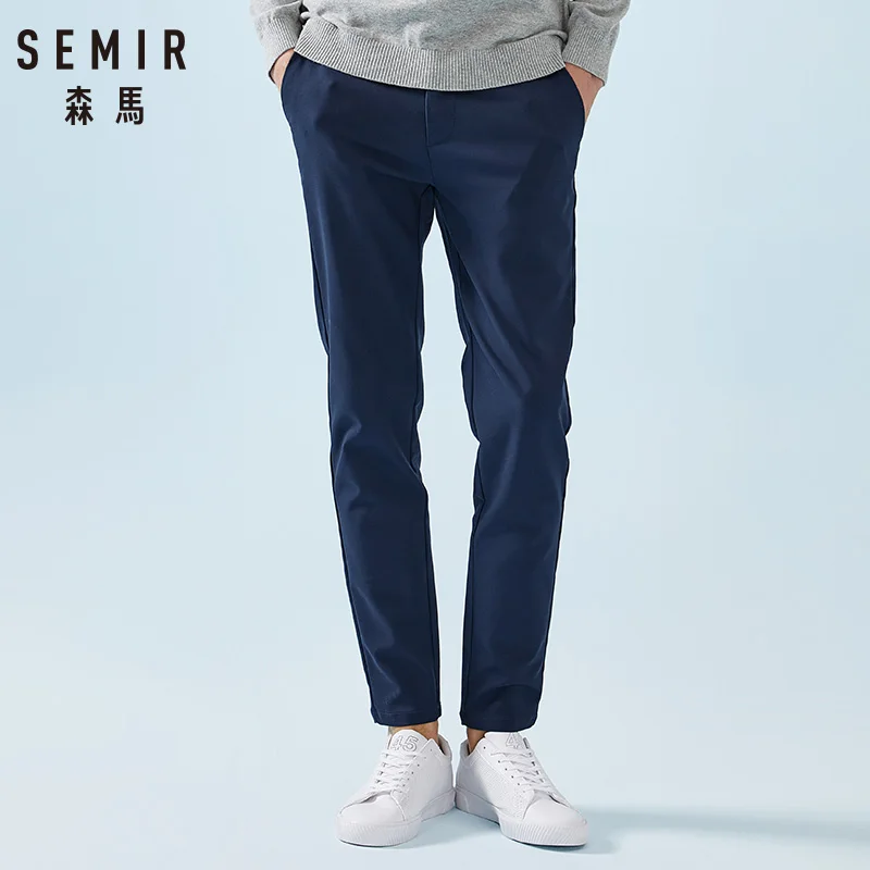 SEMIR Мужские приталенные брюки, хлопковые брюки-чиносы с боковыми карманами и карманами на пуговице сзади, повседневный стиль для весны и осени