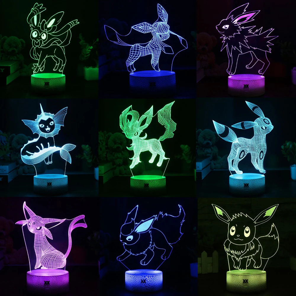 Популярная игра Покемон Eevee семейная серия 3D лампа USB мультфильм ночной Светильник СВЕТОДИОДНЫЙ 7 цветов Настольная лампа подарки для детей HUI YUAN бренд