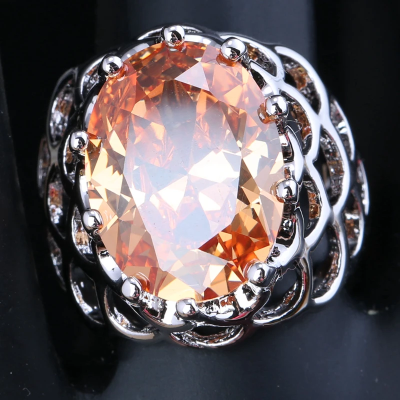 

Precious Champagne Morganite Zircon Gems Silver Plated Argent Solitaire Ring Size 6 / 7 / 8 / 9 S1741