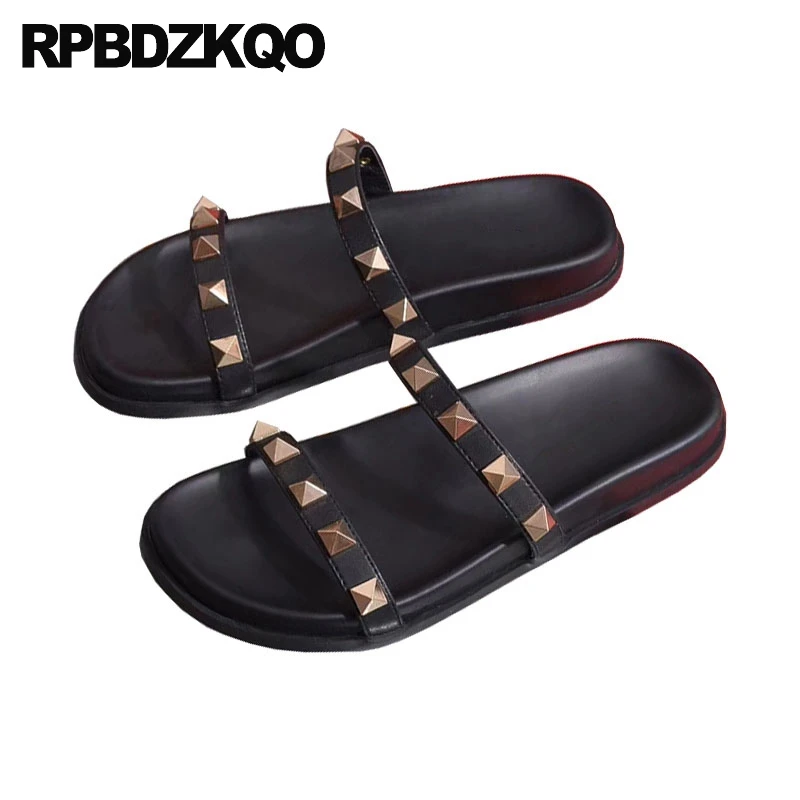 Rock Stud туфли женский пол сандалии заклепка лето широкая посадка плоские дизайнер