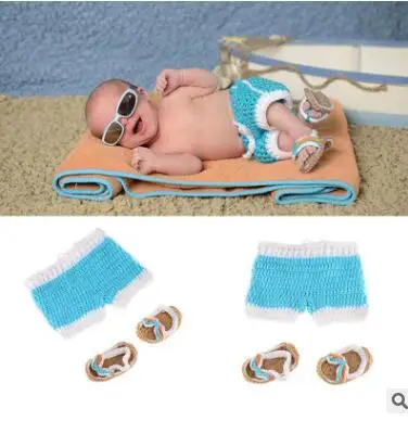 Beach cloth Шапка-скафандр для фотосъемки новорожденных мальчиков и девочек, вязаная крючком одежда, боксер, боксерские перчатки+ штаны, комплект для малышей - Цвет: Beach cloth