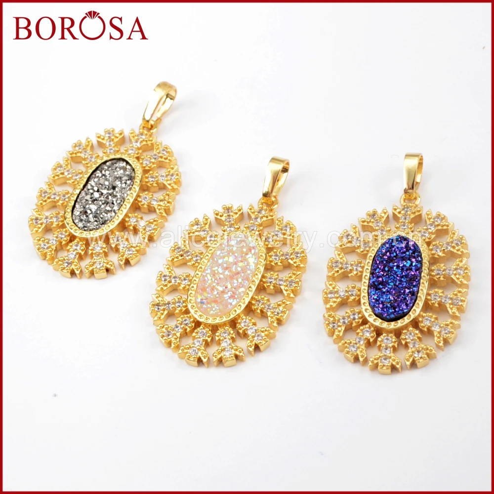 BOROSA 10 шт. Мода CZ микро паве Кристалл ручной работы Друза золотой кулон сверкающие