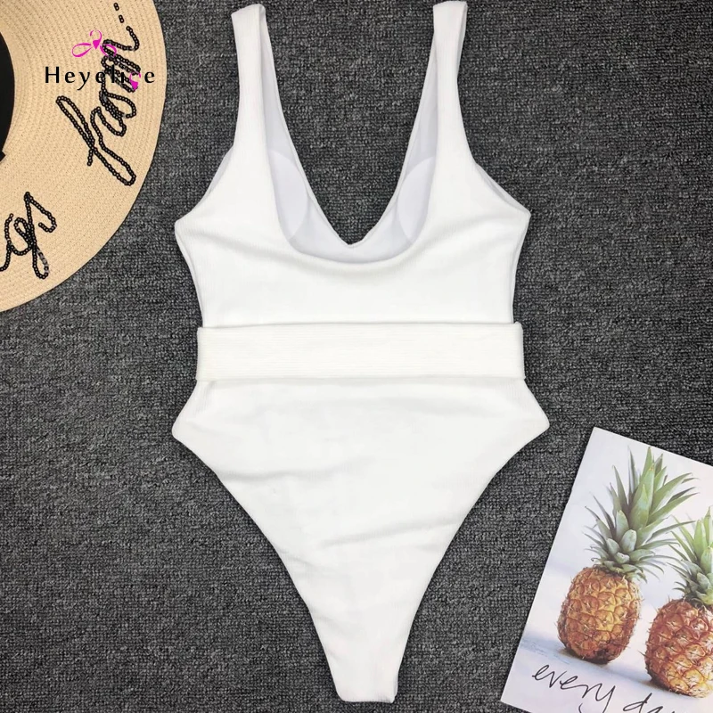 Сексуальные белые Слитные купальники с пояс подкладкой пуш ап купальные костюмы