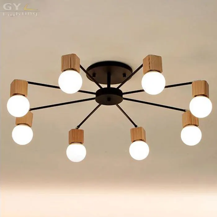 

Modern Loft Living Room Wood LED Ceiling Lights Fixture Home Deco Children's Room E27 LED Bulb Ceiling Lamp AC100-240V