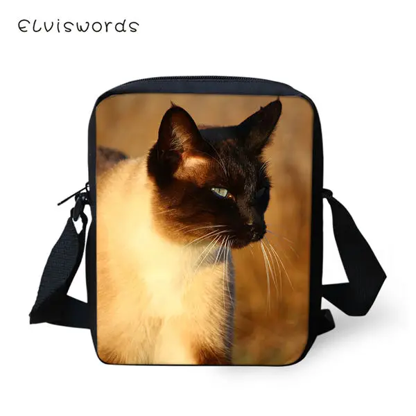 CDWX3094E ELVISWORDS модные женские сумки-мессенджеры с милым животным узором женские сумки через плечо сиамские сумки с принтом кота для путешествий мини-кошелек - Цвет: CDWX3094E