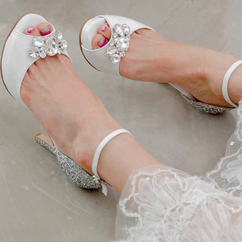 Туфли из белой овчины со стразами в стиле Золушки блестящие туфли лодочки с