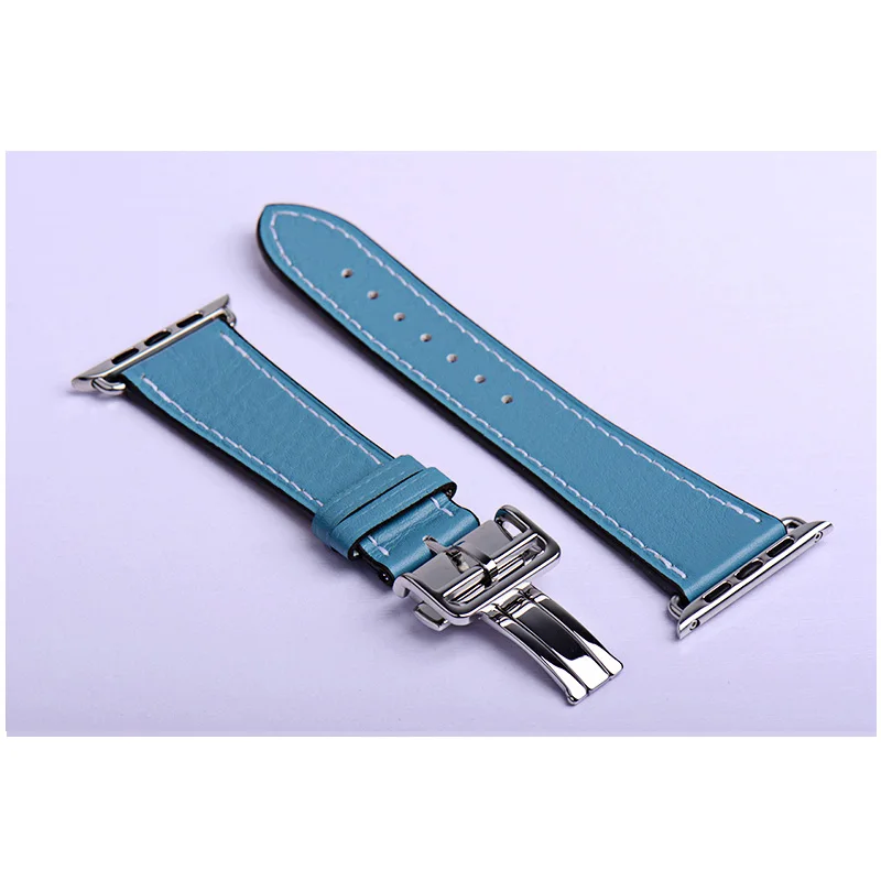 blue Кожаный ремешок для Apple watch band 4 44 мм 40 мм iwatch band 42 мм 38 мм браслет с пряжкой для Apple watch 4 3 21 - Цвет ремешка: blue