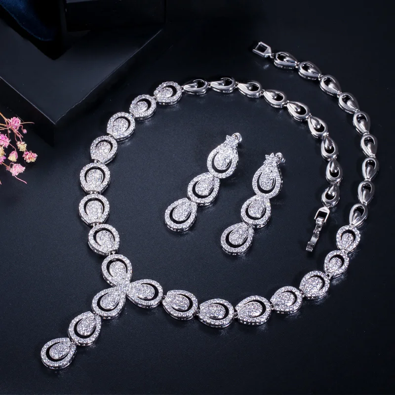 CWWZircons микро Pave кубического циркония Роскошные Дубай Золотой Цвет Ювелирные наборы для женщин Свадебная вечеринка Свадебный костюм ювелирные изделия T101