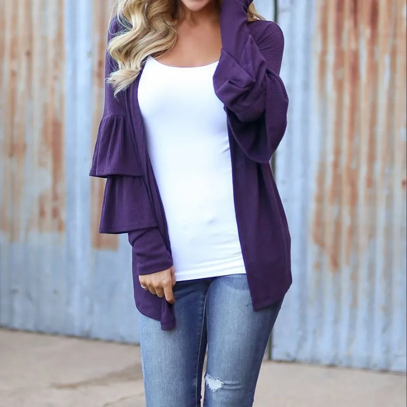 2017 Autumn Women Cardigan Casual Loose Solid Blouses Shirts Ladies Elegant Ruffles Long Sleeve Irregular Hem Blusas Outerwear |