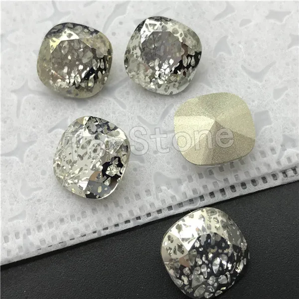silver TopStone K9 кристалл патина 12 мм стекло классический квадратный Стразы смешанные цвета Pointback жир квадратный камень - Цвет: silver