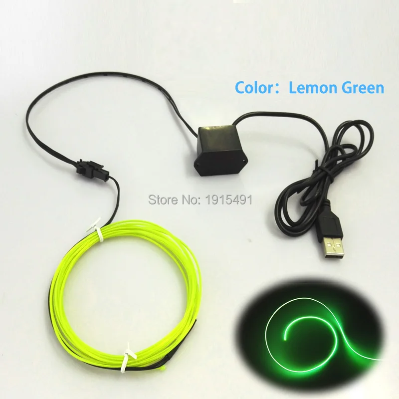 Яркий зеленый лайм 1 3 мм 5 метров неоновая Светодиодная лента мерцающий EL провод