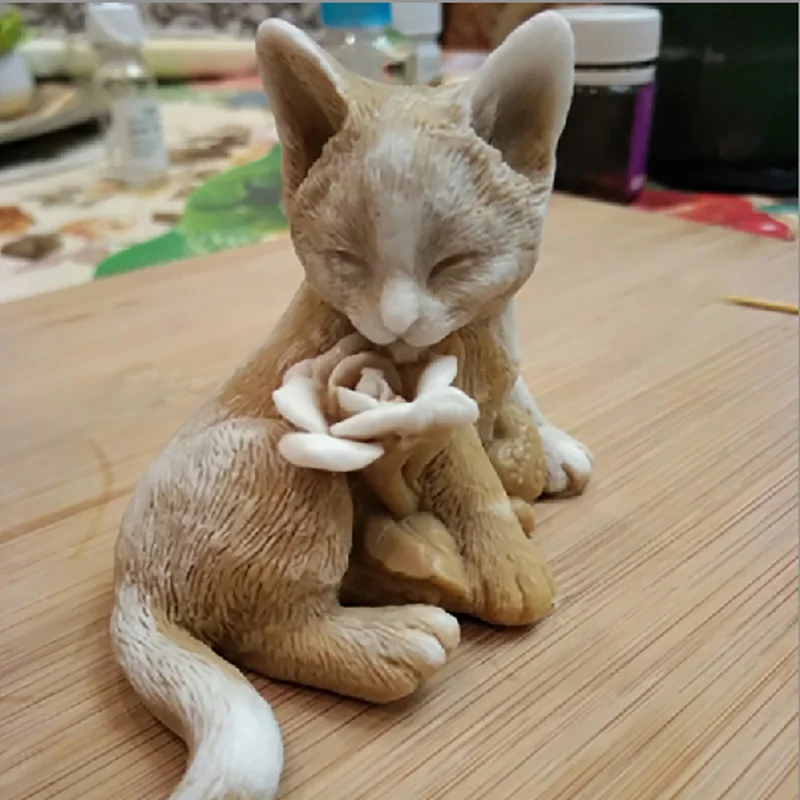 3d цветок милый кот ручной работы Мыло Свеча для украшения торта силиконовые