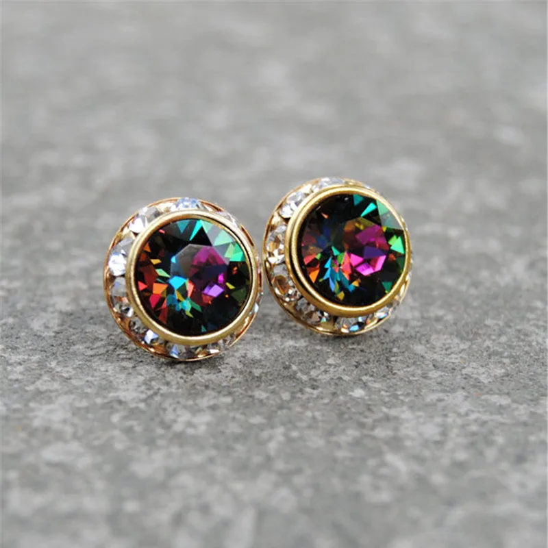 Женские серьги гвоздики с разноцветными кристаллами GS простые и уникальные
