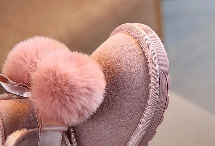 Winter non-slip Children's snow boots girls fur thick warm boots baby ball children's boots pink Girls Boots boas para nina