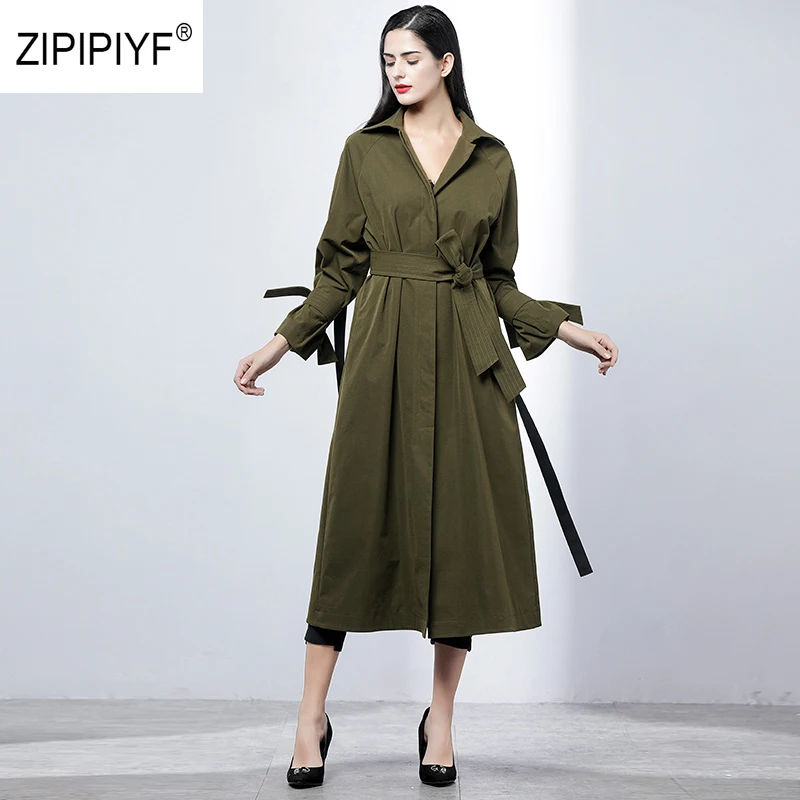 Женское винтажное пальто с поясом длинное отложным воротником и весна 2019 |