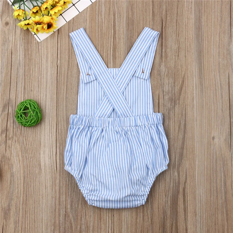 Newborn Baby Boy Girl Romper Sunsuit 7Colors Button Blue Striped Solid Jumpsuit Summer Outfit Clothes | Мать и ребенок