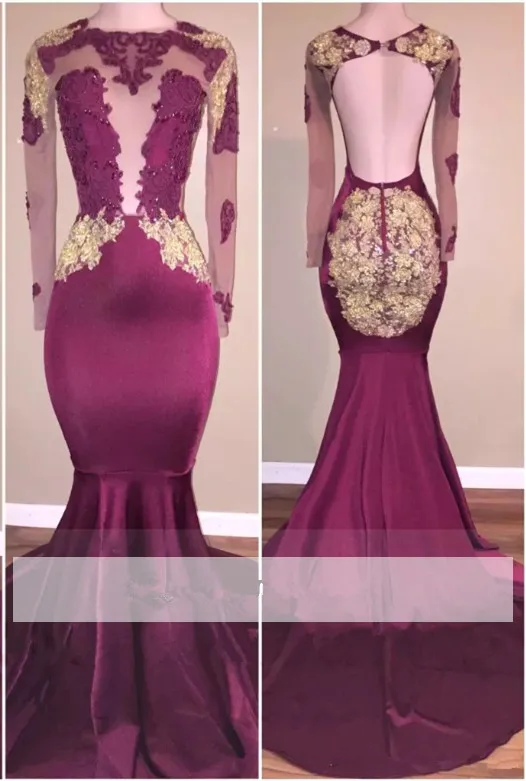 

Burgundy Prom Dresses Mermaid Long Sleeves Applique Lace Backless Party Maxys Long Prom Gown Evening Dresses Robe De Soiree