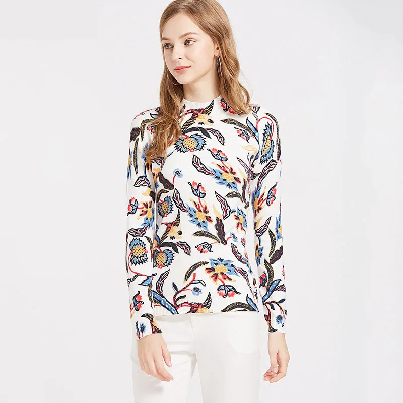 Voobuyla Long Sleeve Sweater Women 2019 Spring Woman Half High Collar Slim Kniting Pullover and Tops Femme Print Jumper | Женская одежда