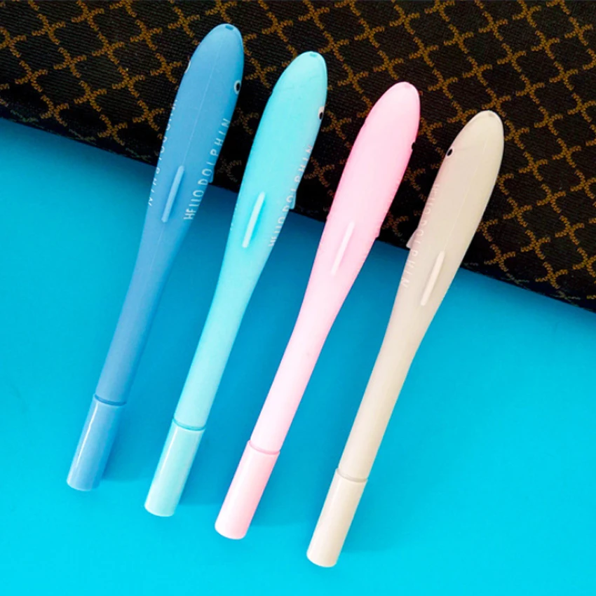 4 шт./лот 0 5 мм черная чернильная Милая мультяшная гелевая ручка в форме дельфина