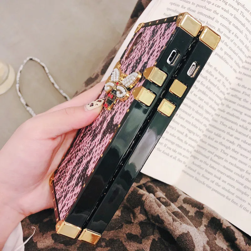 KoisAcase DIY Square Snake skin pattern phone case For iPhone X XR Xs Max 6 6S 7 8 Plus bee with lanyard protective cover |