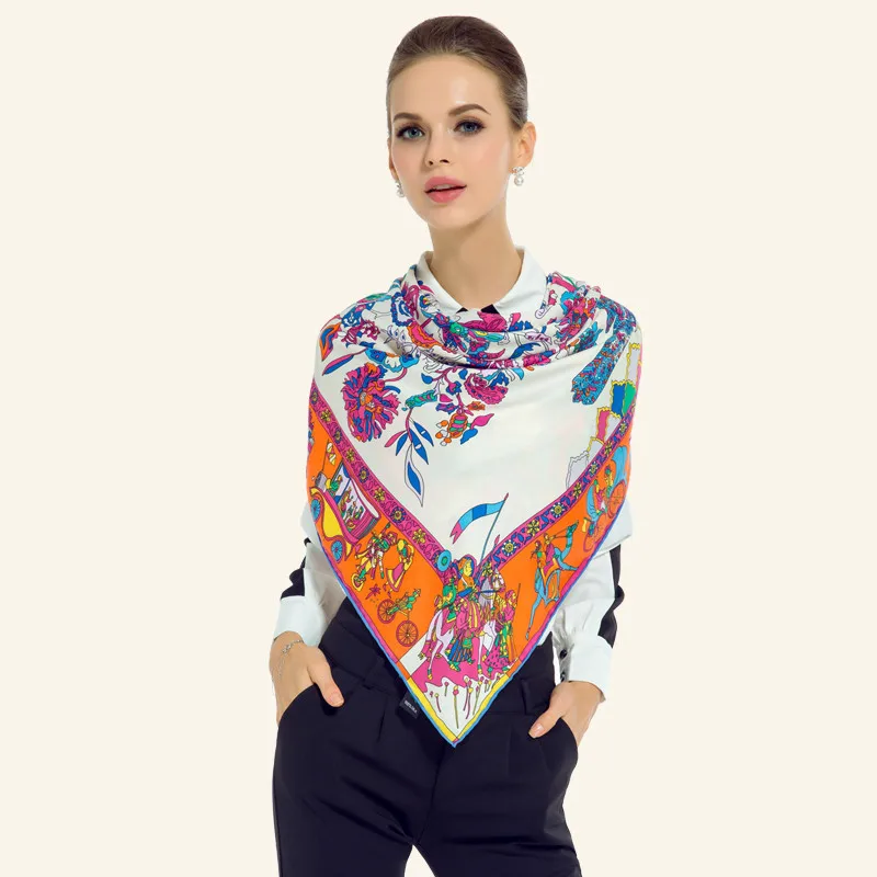 Женский саржевый шелковый шарф Европейский винтажный квадратный тюрбан с