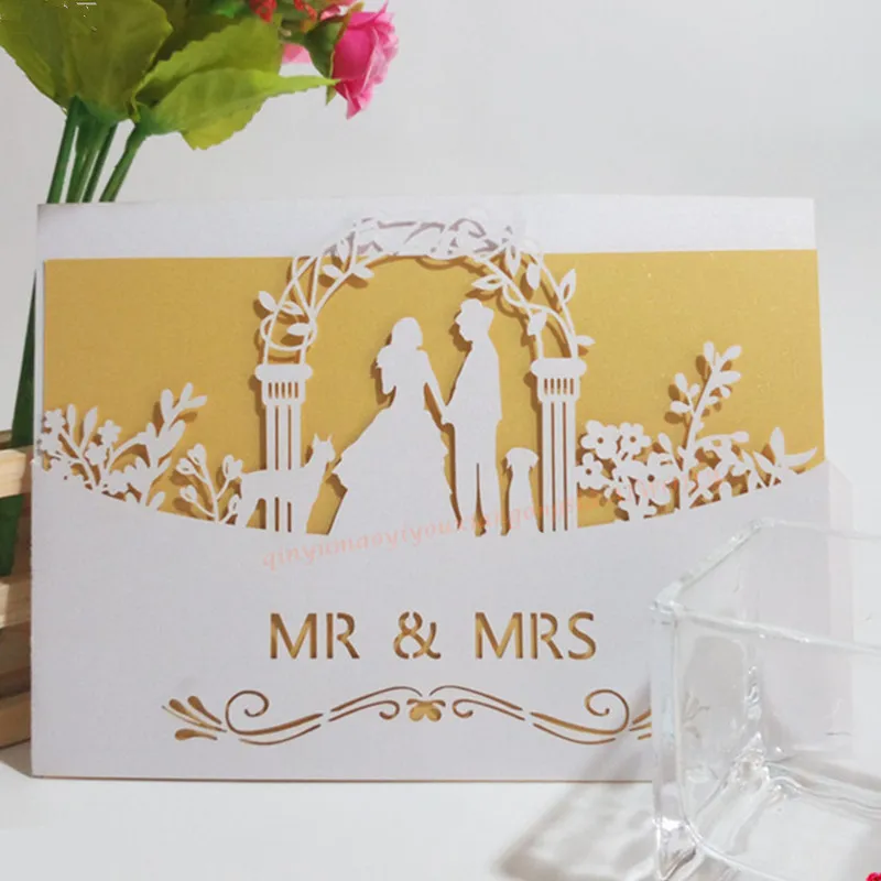 White 30 шт. MR& MRS Романтическая Свадебная вечеринка пригласительная открытка лазерная резка деликатный резной рисунок с пустой внутренней страницы Свадьба Invitation 5Z - Цвет: White