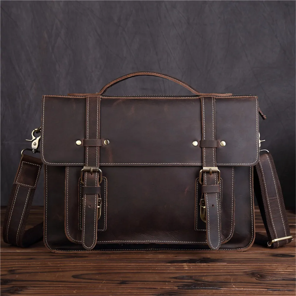 Genuine Leather Messenger Bag 13 Inch Laptop Briefcase Real Shoulder Handbag for IPAD Cross body Large Capacity Tote |