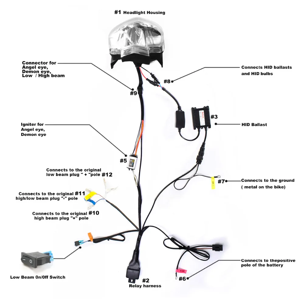 Передние фары KT для мотоцикла Yamaha FZ6N 04 09 Двойной &quotГлаз ангела&quot Глаз демона HID