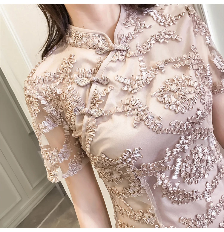 Женское летнее платье, новинка, женское летнее платье cheongsam, корейский темперамент, тонкое, улучшенное, кружевное платье cheongsam, достойное atmos