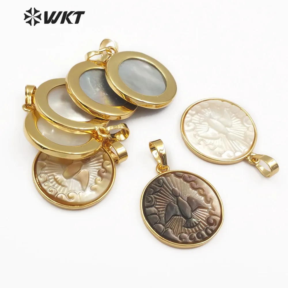 WT-JP091 Natural Pearl Shell Bird Pattern Pendant Gold Bezel Can Be Used As A Necklace Accessories For Women's | Украшения и