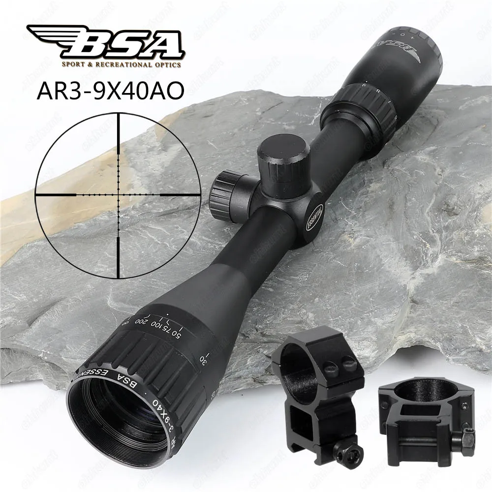with Picatinny Rings BSA эфирный AR 3-9x40 AO охотничий винтовочный оптический прицел Mil точка сетка стрельба Воздушный пистолет винтовка Прицелы прицел с металлической крышкой объектива - Цвет: with Picatinny Rings