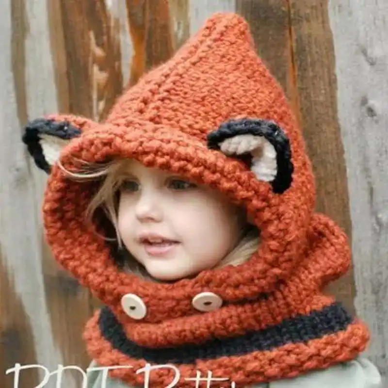New 1-6 Years Baby Girls Hats Handmade Kids Winter Wrap Fox Scarf Caps Cute Autumn Children Wool Knitted | Детская одежда и обувь