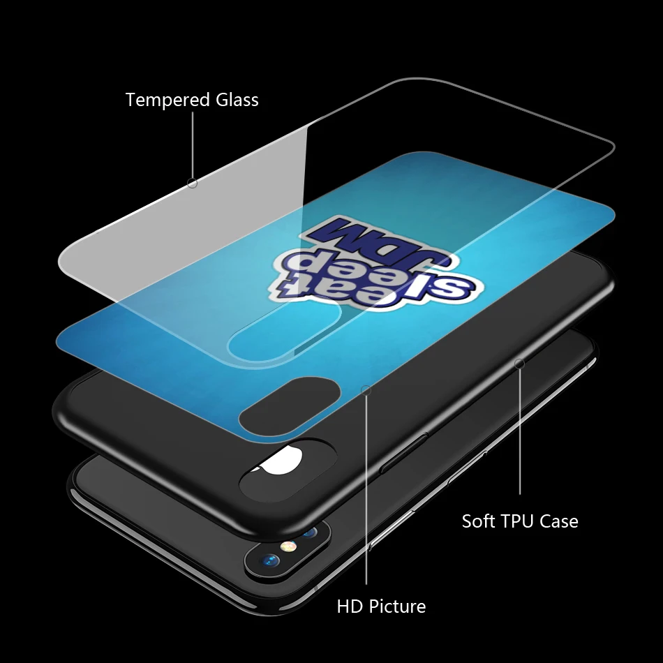 Lavaza Eat Sleep JDM Tempered glass TPU Case for iPhone XS Max XR X 8 7 6 6S Plus 5 5S SE | Мобильные телефоны и