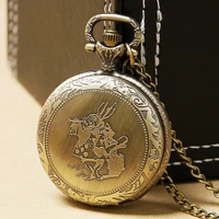 retro pocket watch pendant with chain necklace bronze rabbit fob watch
