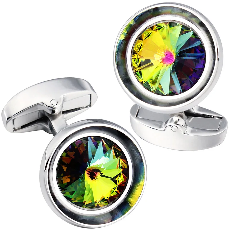 Silver and colorful HAWSON запонки для мужчин-модные многоцветные мужские запонки с кристаллами Swarovski, французские запонки для рубашек, для повседневного прополка, бизнес с логотипом - Окраска металла: Silver and colorful
