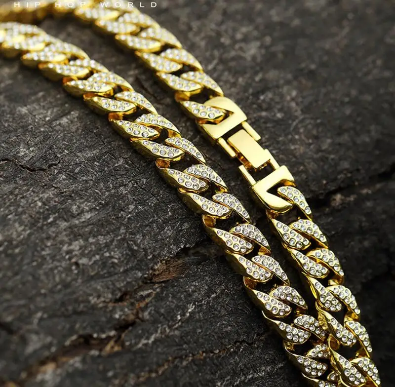 Bling Miami Снаряженная кубинская цепочка на шею для мужчин золото серебро хип хоп со