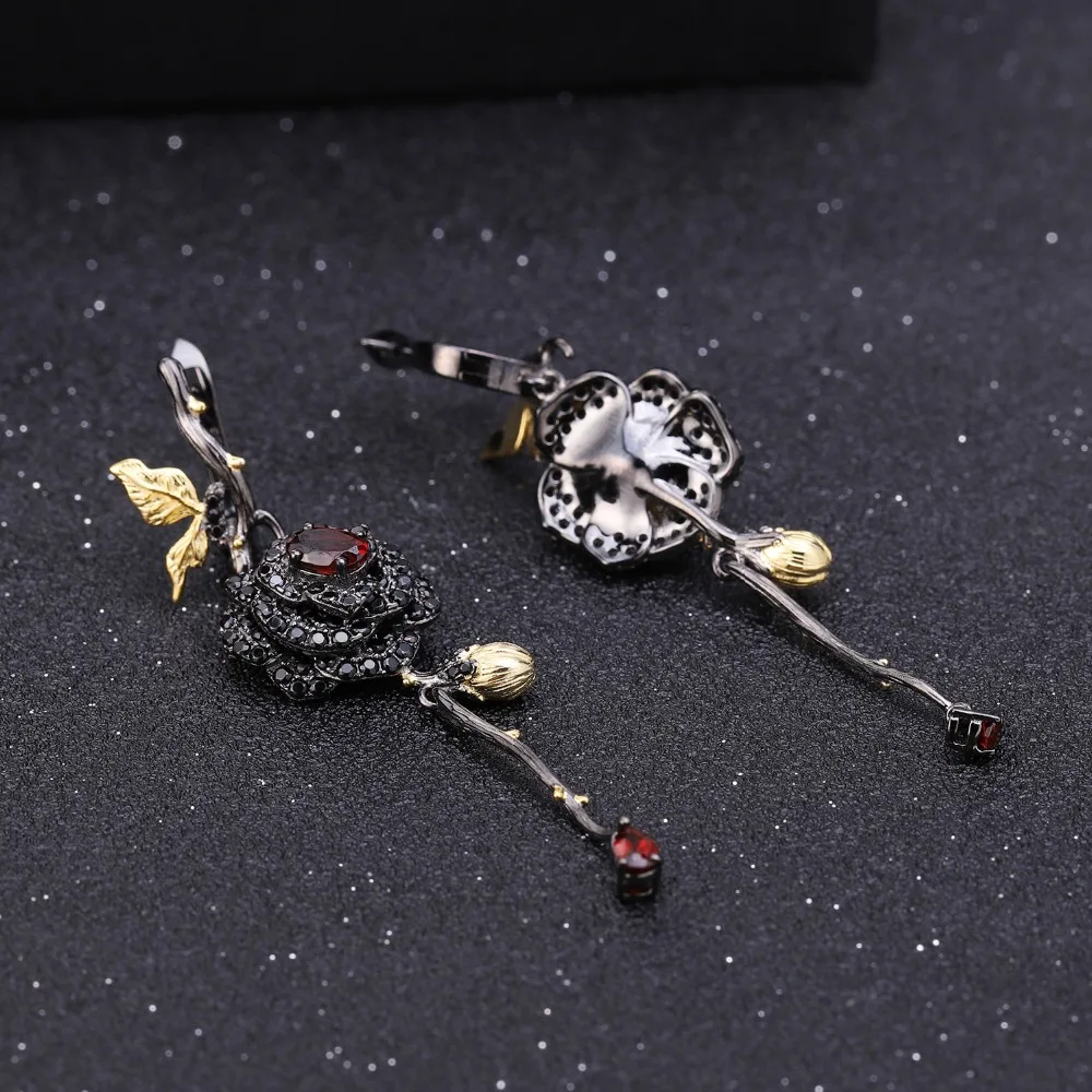 GEM'S BALLET 1.76Ct натуральный гранат роза цветок серьги для женщин 925 пробы серебро ручной работы дизайн Висячие серьги хорошее ювелирное изделие