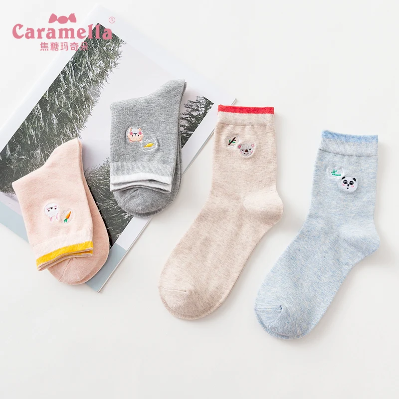 Caramella/4 пар/лот женские носки короткие в китайском стиле милые хлопковые с пандой