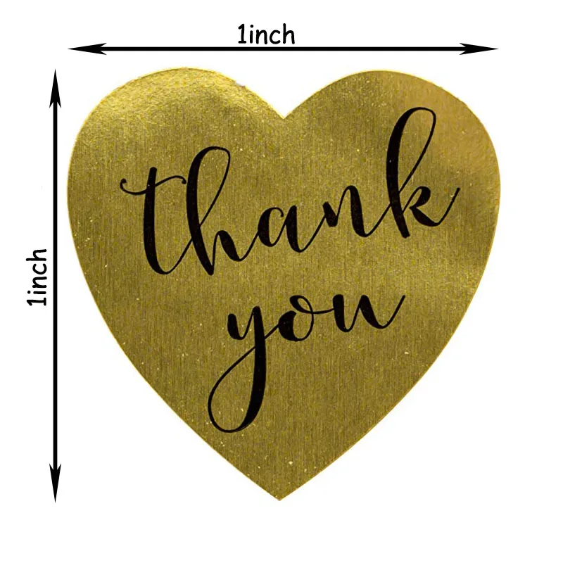 Золотистая наклейка в форме сердца с надписью thank you s этикетки для печати 500