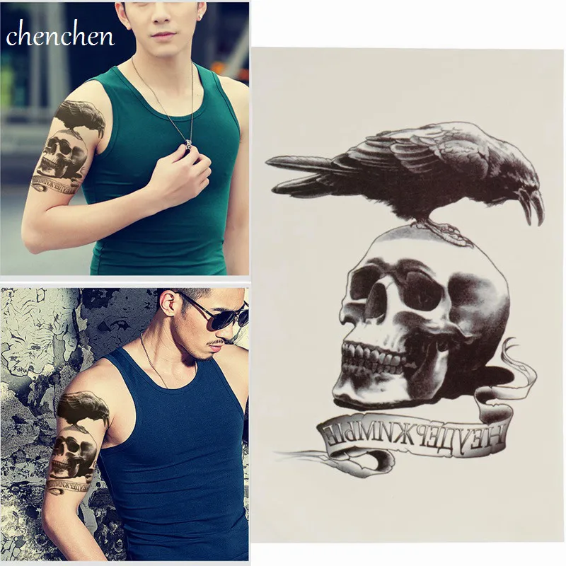 Temporary Tattoo Sticker skull crow bird death water transfer flash tatoo fake tattoos for girl women men arm | Красота и здоровье