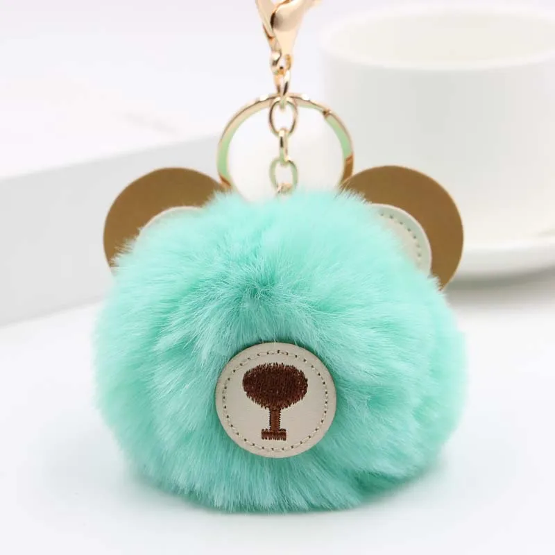 Cute Fur Ball Bear Keychain Pom Key Chain Handbag Purse Fluffy Ring Bag Car Holder Porte Clef Llaveros For Girls | Украшения и