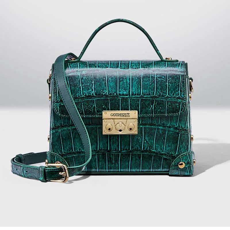 

gete 2019 new crocodile skin women's bag fashion casual small square bag American crocodile belly handbag oblique cross bag