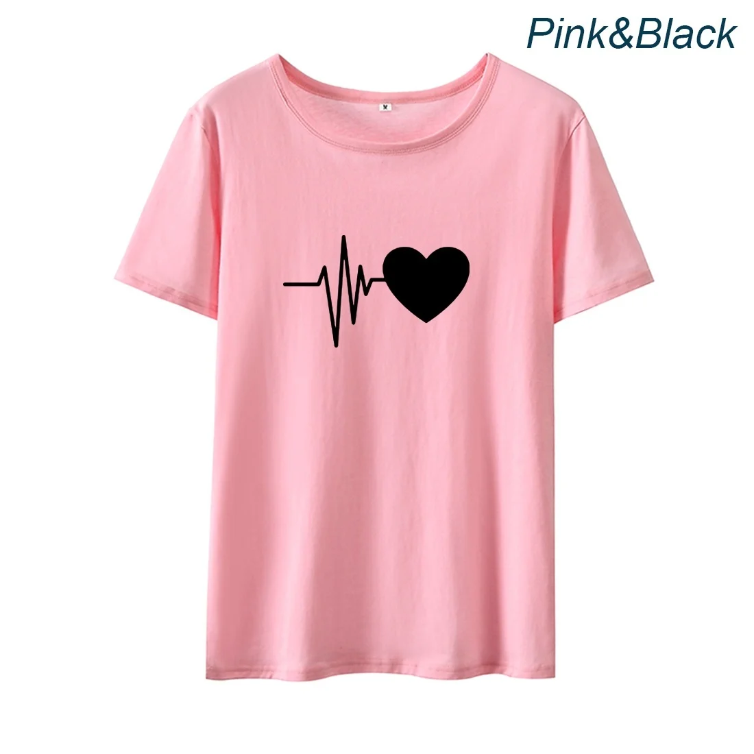 

Heartbeat Love Graphic Tee Shirt Femme Short Sleeve Printed Cotton T Shirt Women Top Black White Loose Tshirt Women Dropshipping