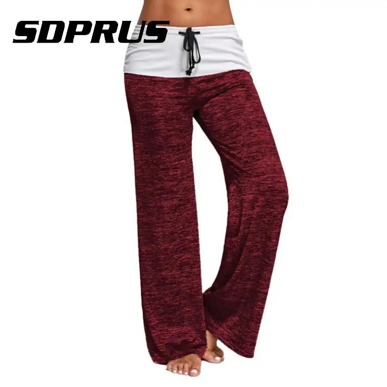 

Women Wide Casual Pants Stylish Cozy Solid Elastic Waist Loose Wide Leg Pants High Waist Long Trousers W/Bandage Straight Pants