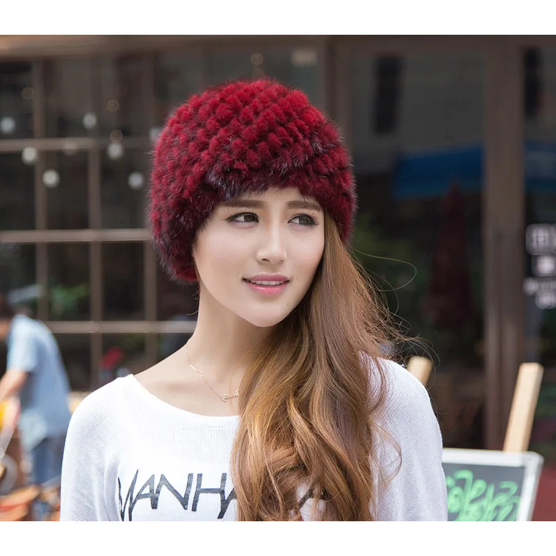 

Ms.MinShu Brand Mink Fur Caps Genuine Mink Fur Hat Winter Fashion Female Real Mink Fur Hat Hand Knitted Thicken Russian Fur Hat