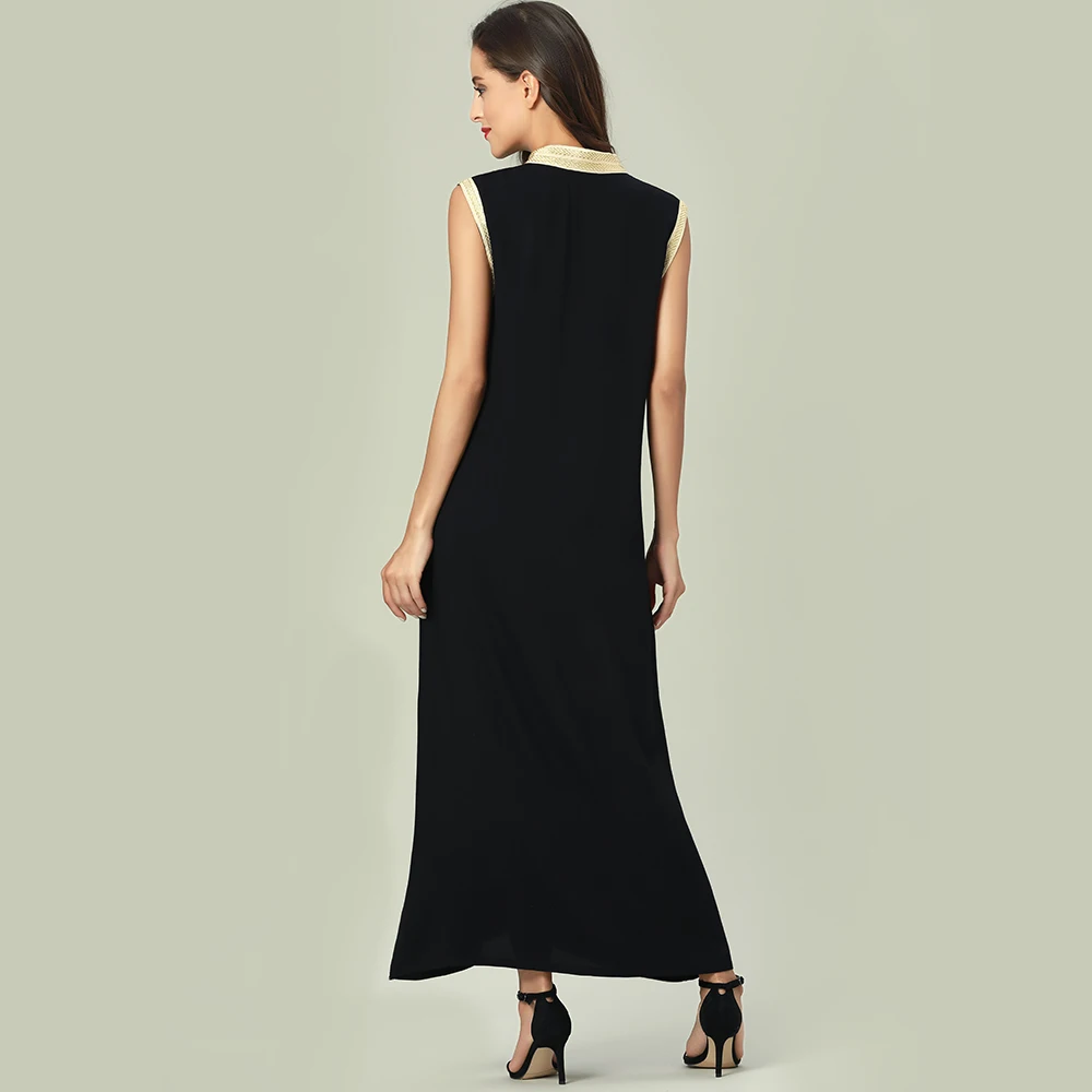 Women islamic clothing Maxi sleeveless long Dress moroccan Kaftan embroidery dress vintage abaya Muslim Robes gown hijab style
