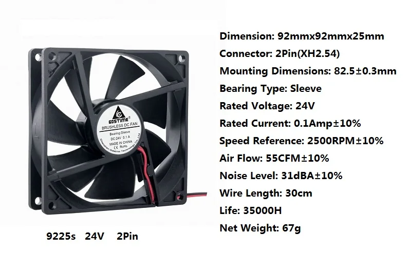 2 шт. Gdstime DC 24 вольт 92 мм 92x92x25 мм Осевой поток механический бесщеточный кулер вентилятор охлаждения 24 в 90 мм