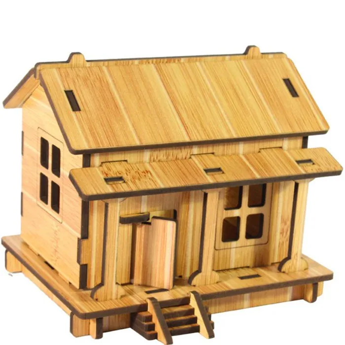 Оптовая продажа Прямая поставка DIY Дом 3d головоломки игрушки деревянные для