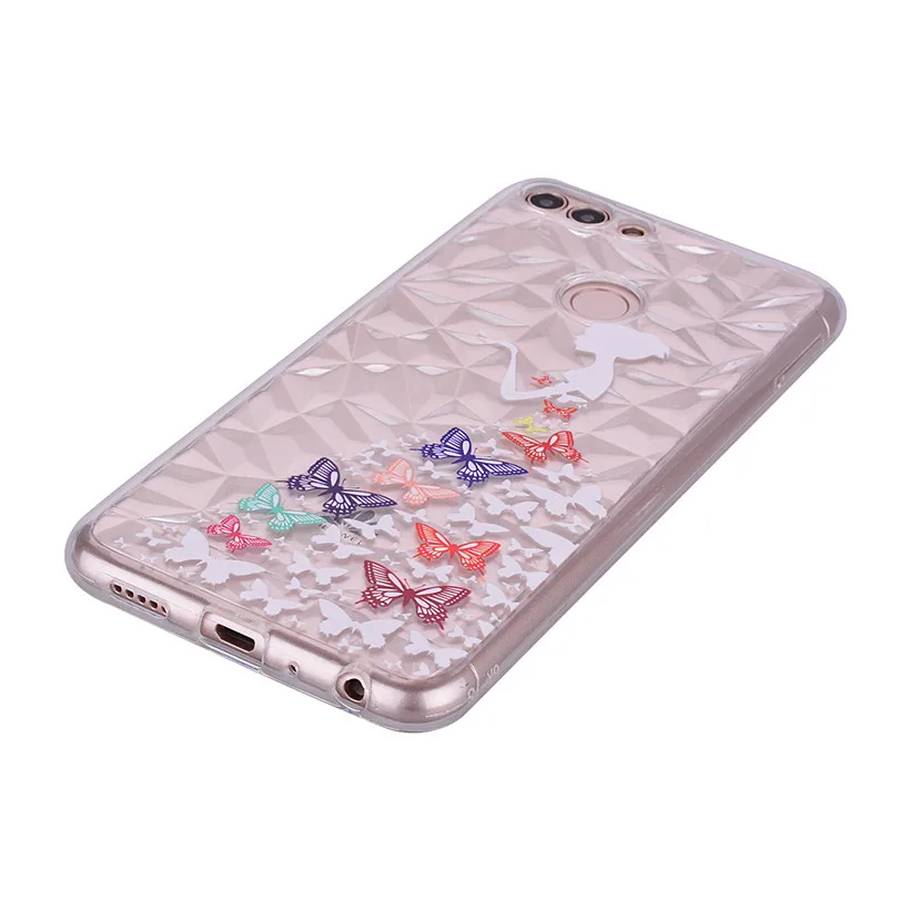 HEMASOLY Case For Huawei P Smart Clear Enjoy 7S FIG-LX1 FIG-LA1 FIG-LX2 FIG-LX3 Silicone Diamond Rhombus Pattern Cover |