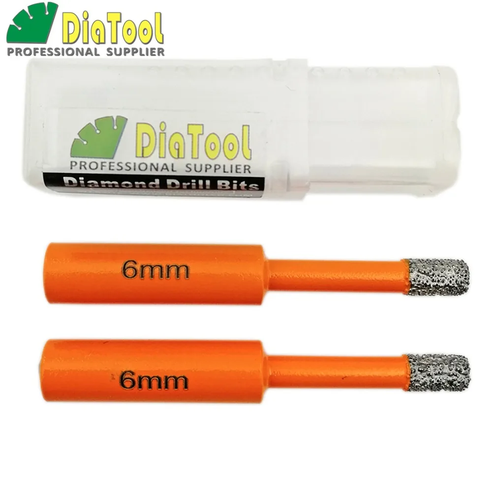 Diatool 2 шт. 6 мм вакуумной пайки diamond core bits с круглым хвостовиком сухого бурения биты